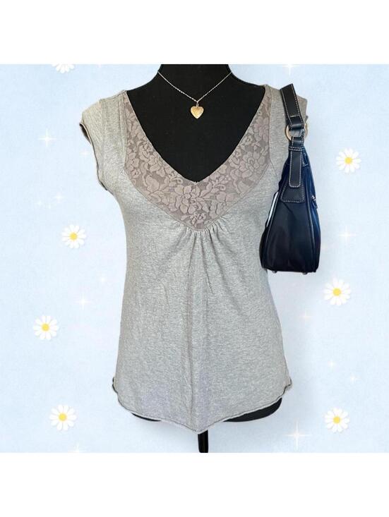 Aeropostale Tops - Y2K Aeropostale coquette lace trim soft girl babydoll top size medium 🩶